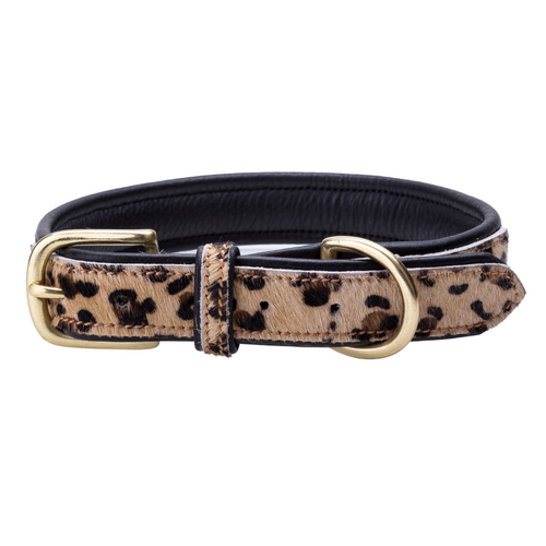 Pear Tannery Leopard Print Padded Flat Leather Dog Collar