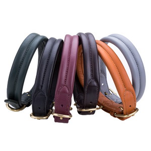 Pear Tannery Thick Soft Padded Flat Leather Dog Collar